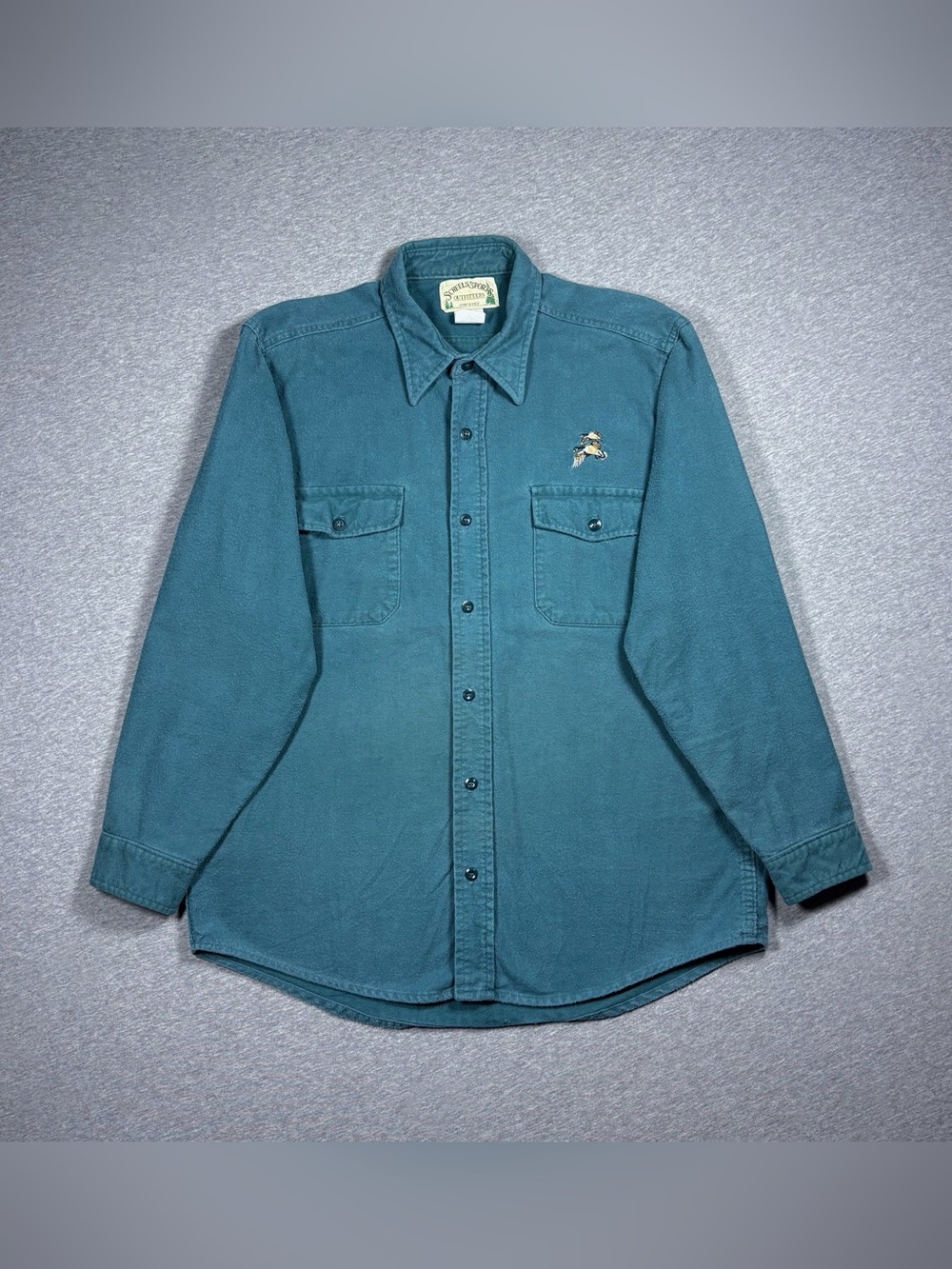 Vintage Chamois Button Down Shirt Mens Size L Teal USA Embroidered Duck Hunting